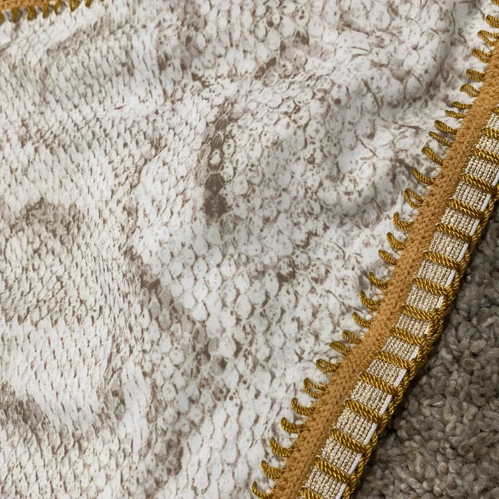 White & Gold Crochet-Trim Bikini Set - Women Swim